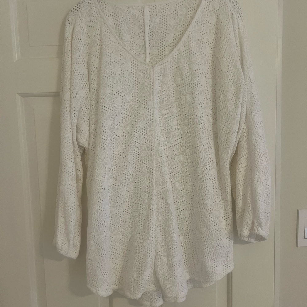 SOLID & STRIPED White Crochet V-Neck Coverup
